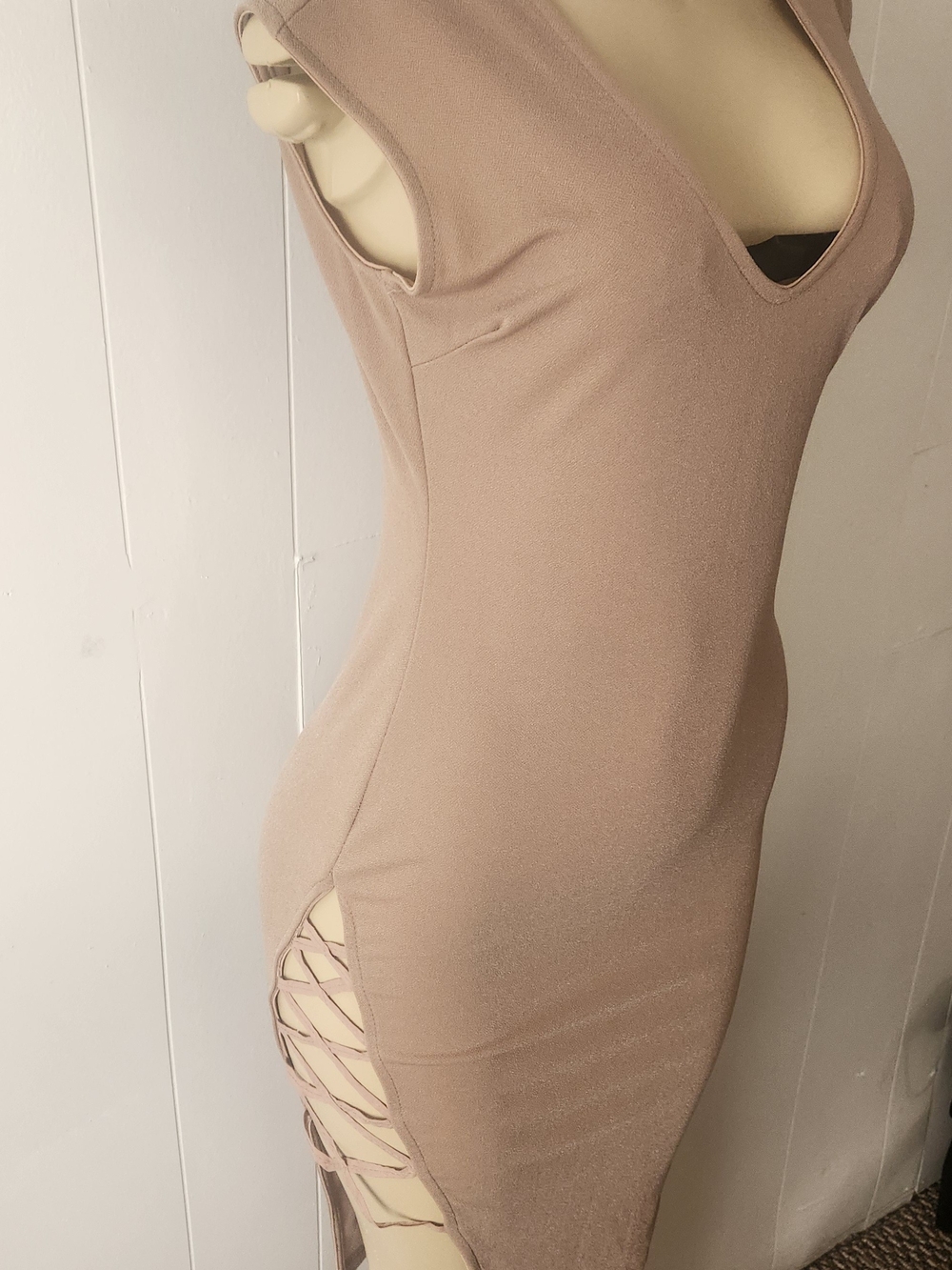 Tan Dress With Asymetrical Hem Size Large